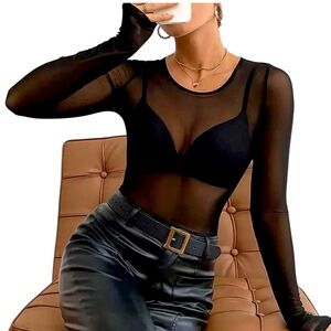 COPY - Black Long Sleeve Sheer Bodysuit